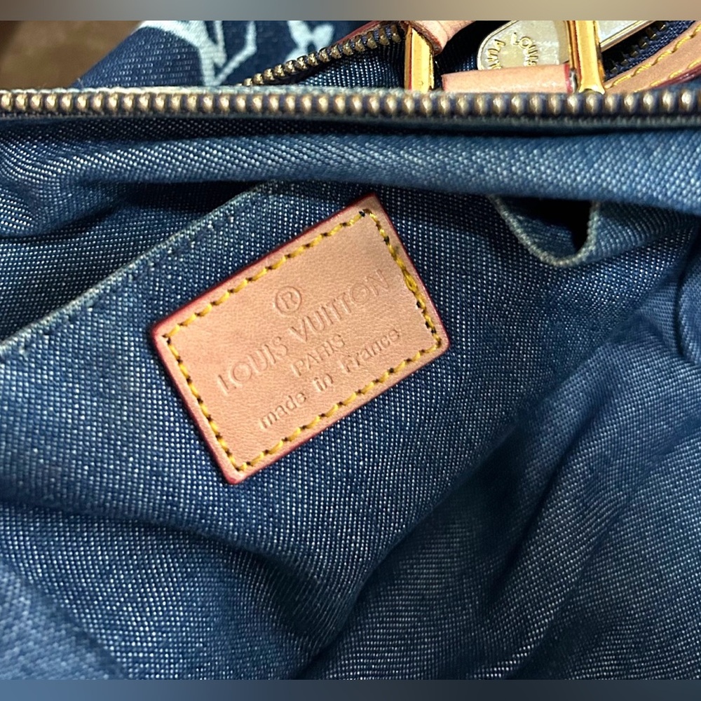 LV Logo Printed, Dark Blue Denim, Bowling Style Bag - Picture 3 of 8